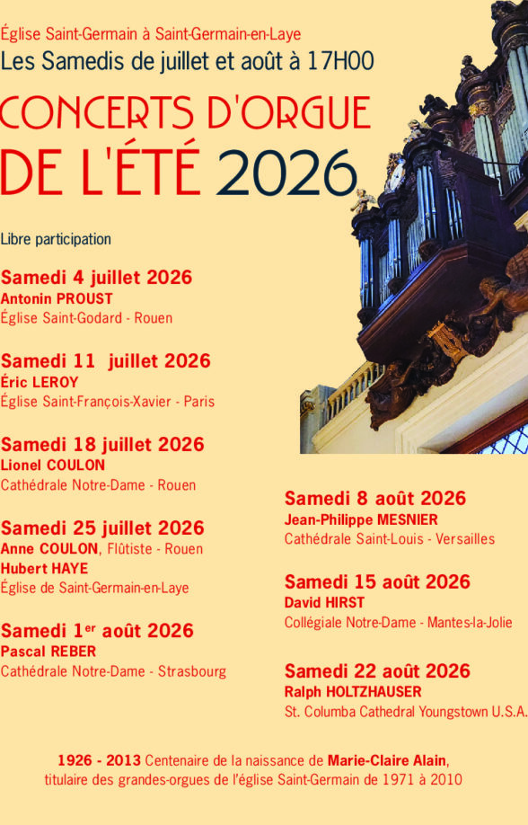 Concerts d'orgue de l'été 2026 à Saint-Germain-en-Laye_Saint-Germain-en-Laye